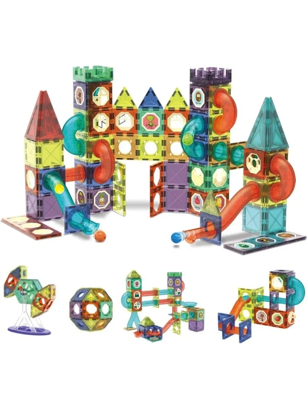 STEM Building Toys Set - 110 pcs Magnetic Run Tiles, Educational Stacking Blocks